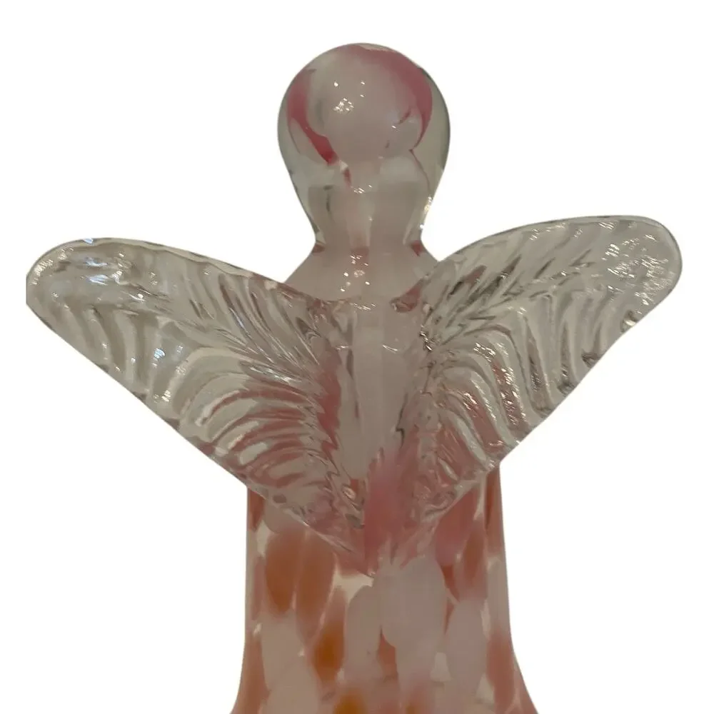 Hand Blown Poland Art Glass CHRISTMAS ANGEL 7in Pastel Pink & White Marbled New